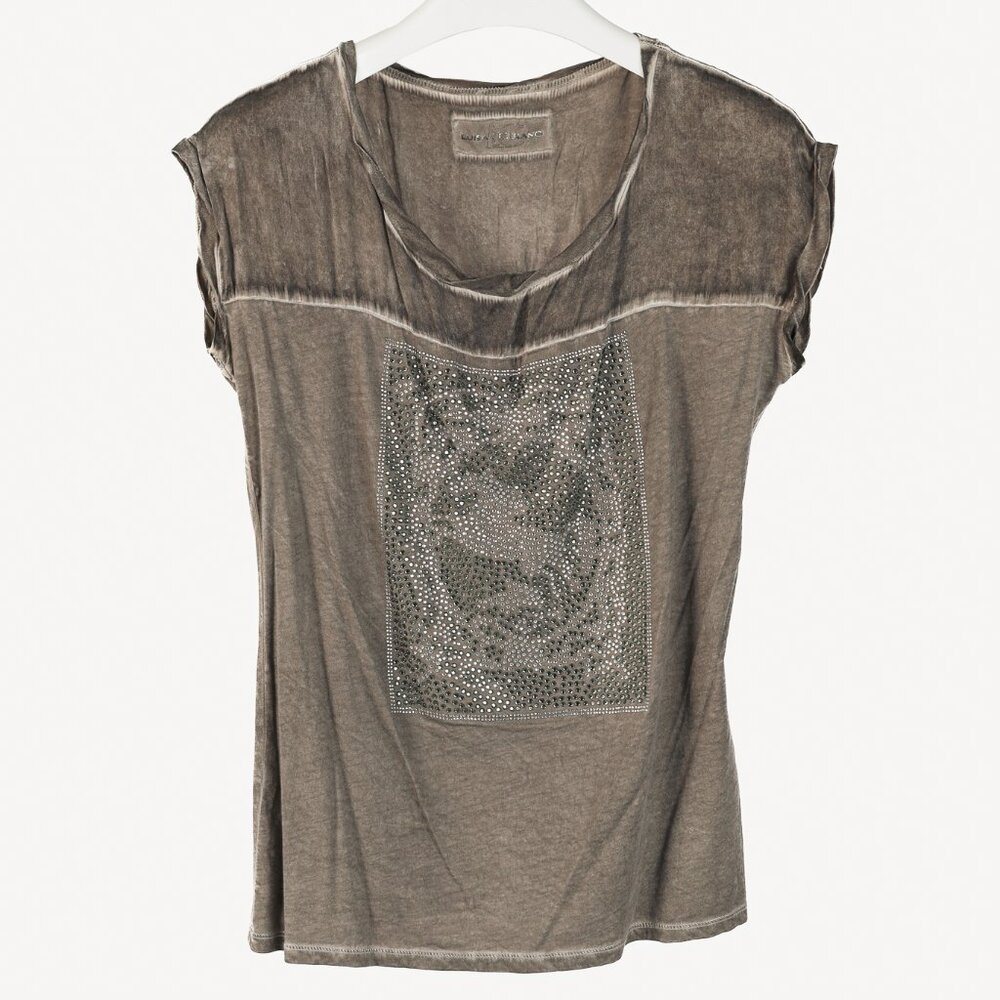 Luisa Cerano Grey Faded-Effect Rhinestone Muscle T-Shirt